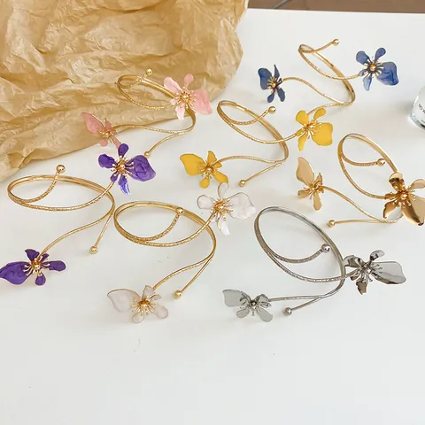 Vintage Western Style Enamel Flower Open Arm Cuff Bracelet For Women Adjustable Iron Floral Upper Arm Bangle High-End Jewelry Gift