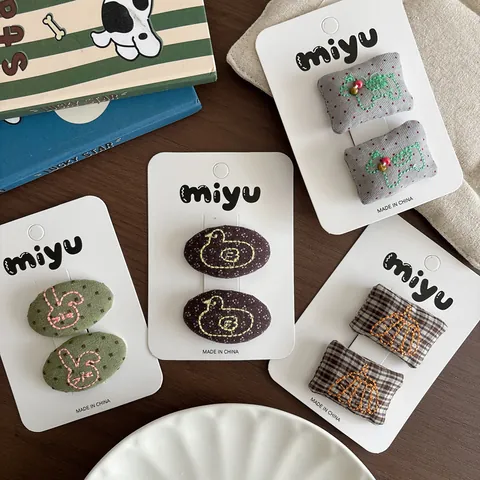 Cute Embroidery Fabric BB Hair Clips For Girls Mori Style Plaid Polka Dot Animal Pumpkin Hairpins Kids Sweet Hair Accessories