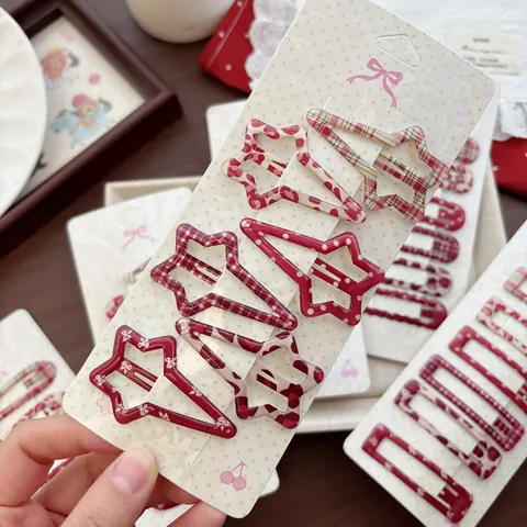 Pinzas Para El Cabello De Estrella Y Corazón Rojas Para Niñas Pinzas De Presión Con Estampado De Leopardo Cuadros Y Lunares