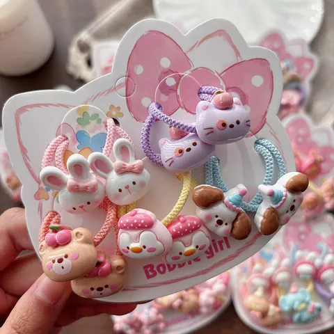 Coleteros Elásticos con Colgante de Resina de Frutas Y Animales para Niñas Accesorios para el Cabello Lindos
