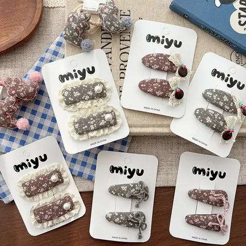 Handmade Mori Style Floral Fabric Hair Clips For Girls Lace Border Bowknot Artificial Pearl Hairpins Kids Sweet Hair Accessories