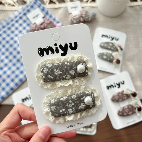 Handmade Mori Style Floral Fabric Hair Clips For Girls Lace Border Bowknot Artificial Pearl Hairpins Kids Sweet Hair Accessories