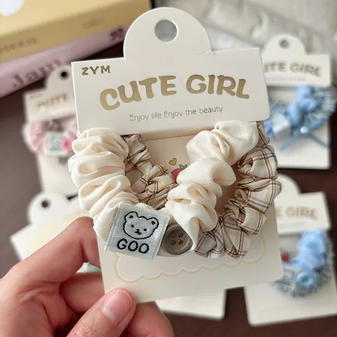Cute Plaid Fabric Scrunchies Sweet Bowknot Hair Ties Cartoon Decorations For Girls Kids Daily Versatile Hair Accessories