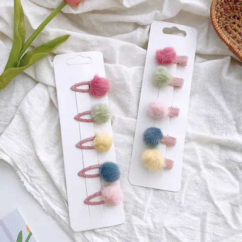 Bunte Plüschball Haarklammern Set Süße Stoff Umwickelt Alligator BB Clips Süße Prinzessin Haarnadeln Für Mädchen Kinder