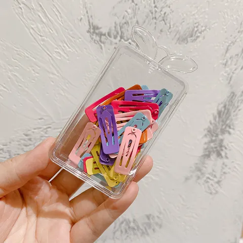 Candy Color Metal BB Hair Clips Set In Storage Box Small Square Water Drop Snap Hair Pins For Kids Girls Hair Accessories