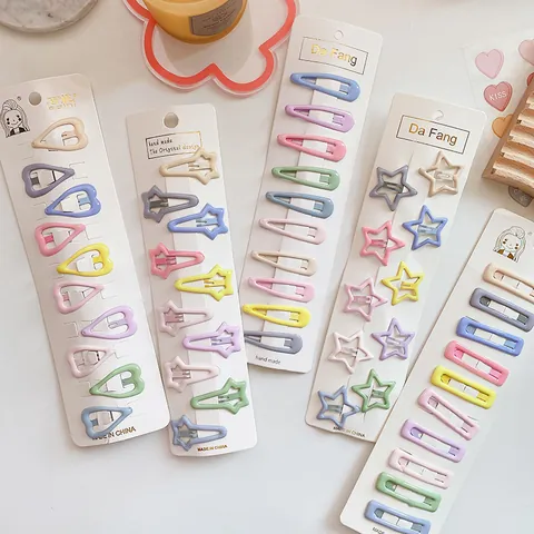 Sweet Macaron Colors Drip Oil Metal BB Hair Clips For Kids Girls Star Heart Geometric Shaped Bangs Side Fringe Hairpins