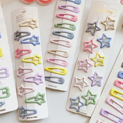 Sweet Macaron Colors Drip Oil Metal BB Hair Clips For Kids Girls Star Heart Geometric Shaped Bangs Side Fringe Hairpins