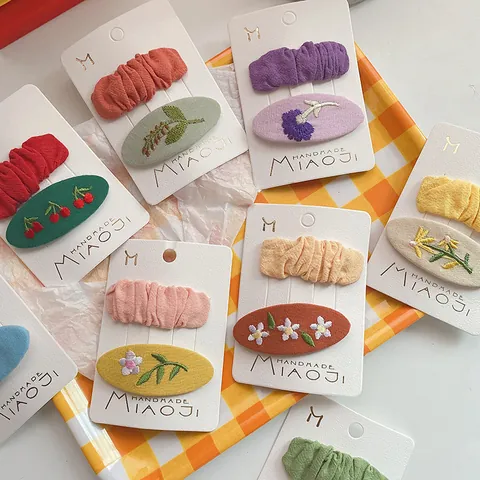 Molletta per Capelli in Tessuto con Ricamo Coreano e Fermaglio BB Increspato Forcine in Stoffa Fatte a Mano per Bambina