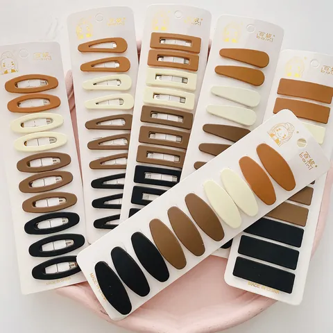Matte Geometric BB Hair Clips For Women Girls Earth Tone Brown Beige Coffee Black Oval Square Water Drop Hair Pins Accessories