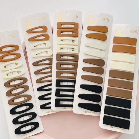 Matte Geometric BB Hair Clips For Women Girls Earth Tone Brown Beige Coffee Black Oval Square Water Drop Hair Pins Accessories
