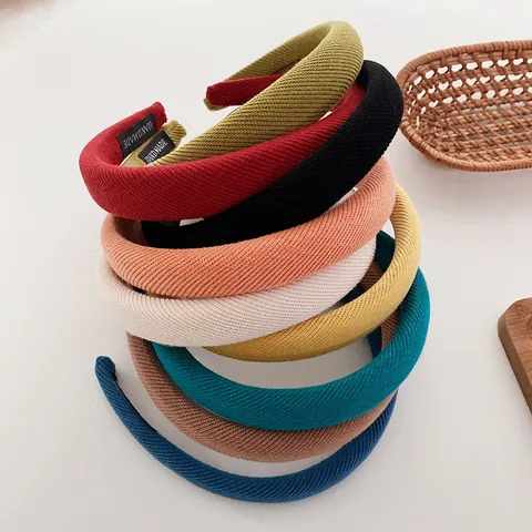 Women's Korean Style Solid Color Padded Headband Ribbed Knitted Fabric Sponge Hairband Sweet Vintage High Skull Top Handmade Accessory