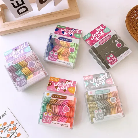 Boxed Candy Color Hair Ties High Elastic Seamless Rubber Bands In Box For Kids Girls Baby Hair Styling Accessories