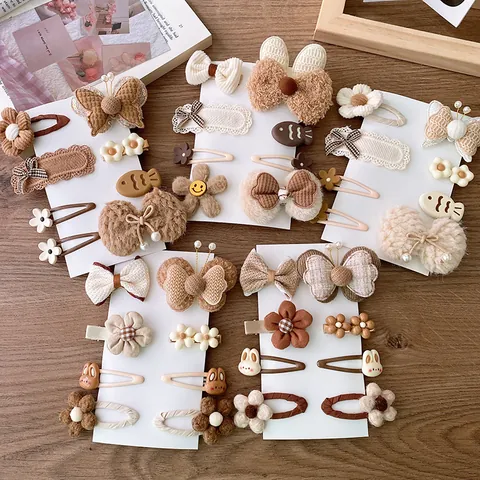 Kinder Haarklammer Set Plüsch Stoff Schleife Blume Süße Tier Haarnadeln Für Mädchen Daily Sweet Mode Accessoires
