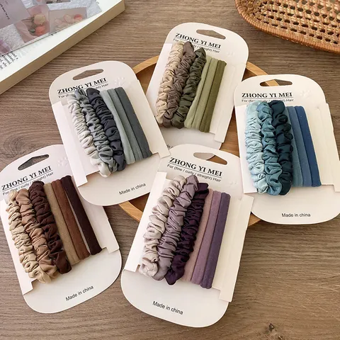 Korean Style Minimalist Morandi Color Hair Ties Set Ruched Satin Scrunchies And Elastic Towel Hair Rings For Women Accessories