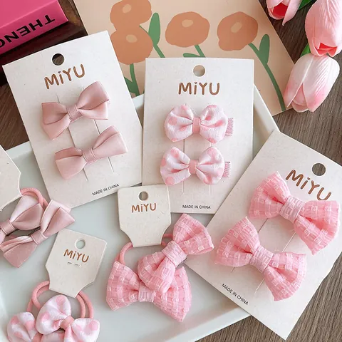 Graziosi Fermagli Per Capelli E Elastici Rosa In Tessuto Con Fiocco Per Bambine Motivo A Pois Quadri Accessori Per Capelli
