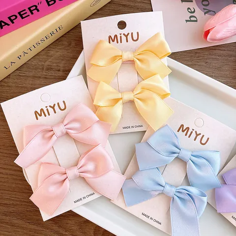 Sweet Satin Bow Hair Clips For Girls Women Fresh Macaron Colors Fabric Hairpins Girly Side Clips Everyday Hair Accessories