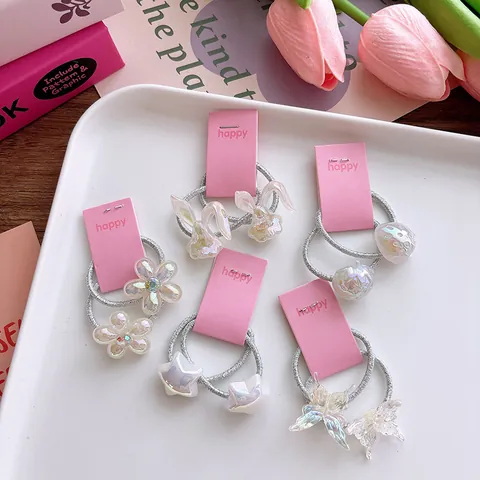 Irisierender Unregelmäßiger Stern Blume Hase Schmetterling Haargummis Set Für Kinder Süß Kunststoff Harz Elastische Haarbänder Prinzessin Schmuck Für Mädchen