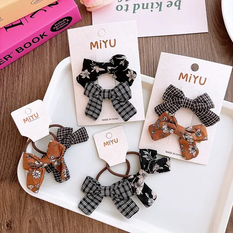 Zoete Stof Strik Haarclips En Elastiekjes Voor Meisjes Bloemen Ruitjes Koreaanse Stijl Handgemaakte Haaraccessoires Voor Kinderen