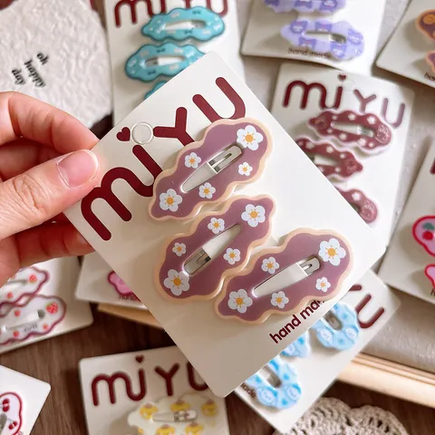Kids Cute Cloud Shape BB Hair Clips Set Cartoon Printed Floral Animal Wave Edge Hair Pins For Girls Hair Accessories