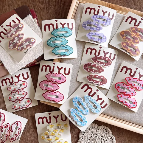 Kids Cute Cloud Shape BB Hair Clips Set Cartoon Printed Floral Animal Wave Edge Hair Pins For Girls Hair Accessories