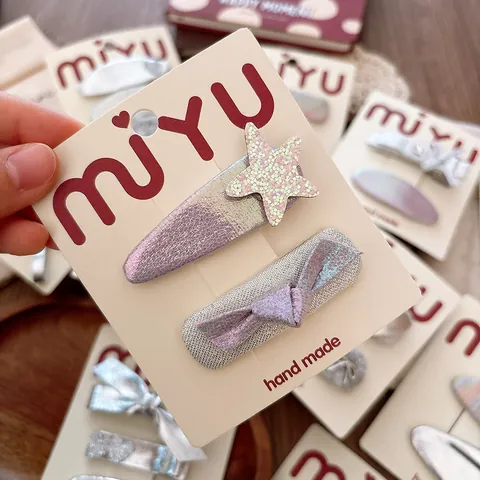 Mädchen Süße Silberne Schleife Haarklammern Sortiert Handgefertigt Glitzer Stern Herz BB Clips Pailletten Kinder Haarschmuck
