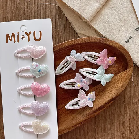 Kids Girls Sequin Glitter Hair Clips Set Star Heart Crown Butterfly Shapes BB Hair Pins Macaron Color Hair Accessories