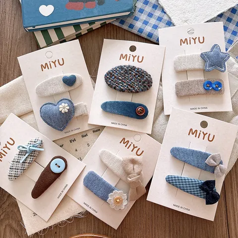 Süße Blaue Serie Stoff Haarklammern Für Mädchen Herz Stern Schleife Muster Koreanischer Stil Kinder Haarnadeln Haarschmuck