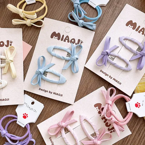 Dulces Pinzas para el Cabello con Lazo de Color Macaron y Juego de Gomas Elásticas Horquillas de Cinta de Tela Hechas a Mano para Niñas Accesorios para el Cabello para Niños