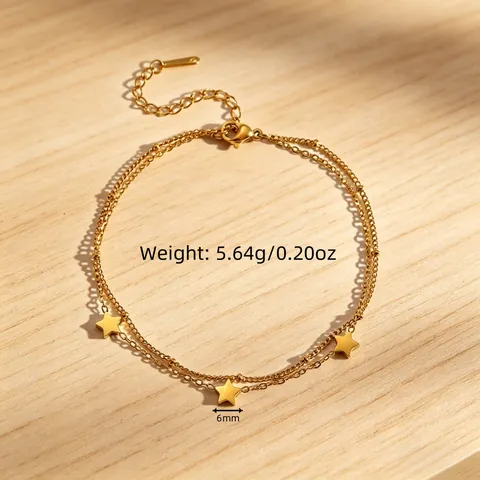 Bracelet de Cheville Double Couche en Acier Inoxydable Minimaliste pour Femmes Plaqué Or Vintage Style INS Bijoux de Pied
