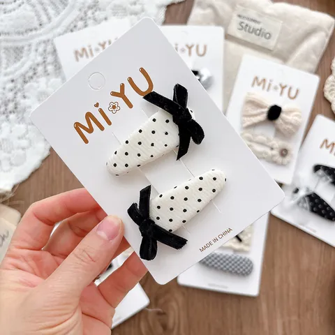 Korean Style Sweet Black White Lace Fabric Bowknot Hair Clip Balletcore Girls Side Fringe BB Clip Hair Accessories
