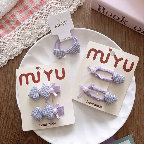 Pinza para el Cabello Dulce Corazón Goma Con Lazo Y Perla Artificial Sintética Tela Gingham Accesorios Niños Niñas Uso Diario
