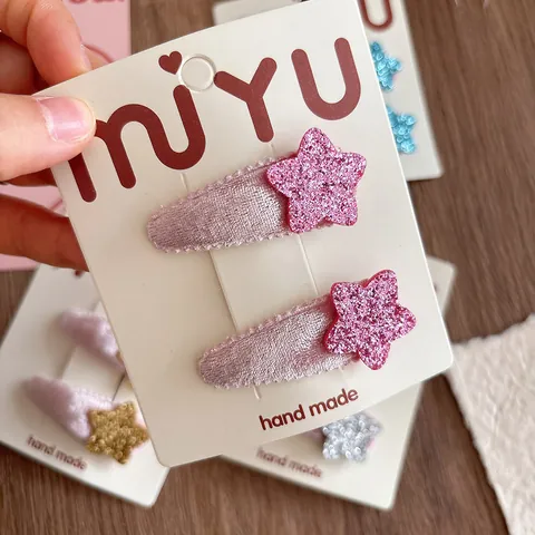 Korean Sweet Sequin Star Hair Clips For Girls Handmade Velvet Wrapped Star BB Clips Kids Hair Accessories