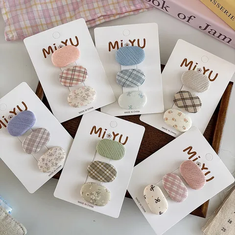 Süße Stoff Haarklammern Für Mädchen Blumen Karomuster BB Clips Kleine Stoffbezogene Barrettes Kinder Haarschmuck