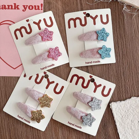 Korean Sweet Sequin Star Hair Clips For Girls Handmade Velvet Wrapped Star BB Clips Kids Hair Accessories