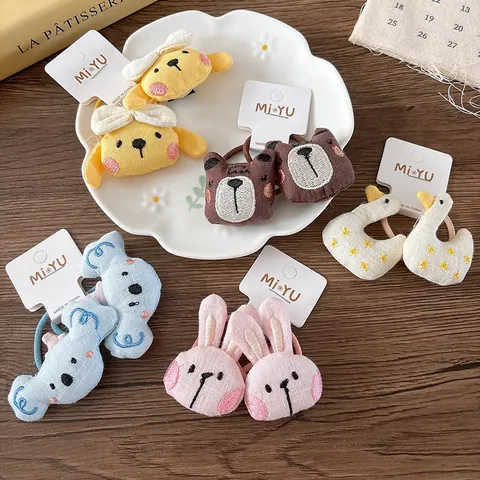 Cartoon Animal Plush Hair Ties Embroidered Rabbit Duck Bear Koala Elastic Hair Bands Sweet Hair Scrunchies For Kids Girls