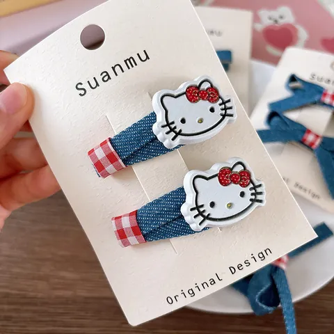 Accessoires Cheveux Nœud Papillon Enfants Pinces à Cheveux Denim Et Élastiques Pois Rouges Plaid Style Doux Ensemble