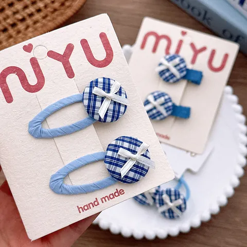 Zoete Blauw Geruit Strik Kinderen Haarklemmen Haarelastiekjes Stof Omwikkeld BB Clips Eendenbek Clips Haaraccessoires Voor Meisjes