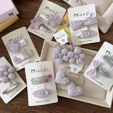 Ensemble de Barrettes à Cheveux Douces Violettes à Carreaux Nœud Fleur Cœur Étoile pour Filles Style Français Accessoires