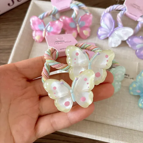 Élastiques à Cheveux Papillon en Résine Plastique Colorés Supports de Queue de Cheval Accessoires de Cheveux pour Filles Enfants