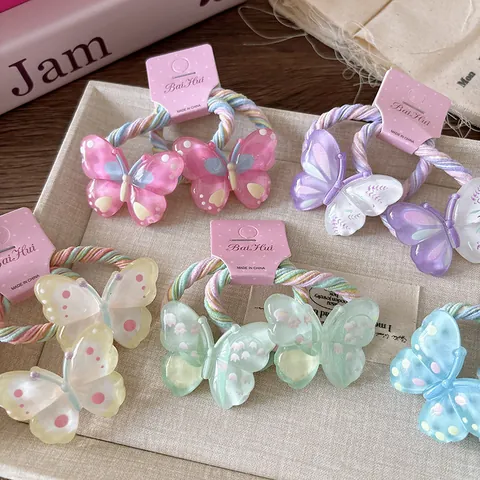 Élastiques à Cheveux Papillon en Résine Plastique Colorés Supports de Queue de Cheval Accessoires de Cheveux pour Filles Enfants