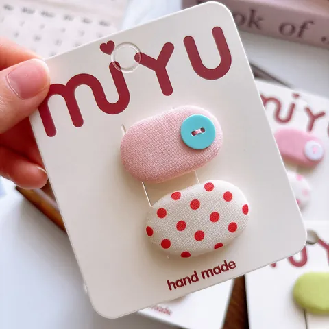 Children Sweet Fabric Wrapped Metal BB Hair Clips Polka Dot Plaid Pattern Handmade Hairpins For Girls Hair Accessories