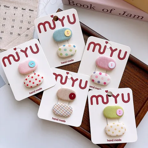 Children Sweet Fabric Wrapped Metal BB Hair Clips Polka Dot Plaid Pattern Handmade Hairpins For Girls Hair Accessories