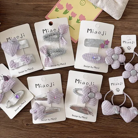 Ensemble de Barrettes à Cheveux Douces Violettes à Carreaux Nœud Fleur Cœur Étoile pour Filles Style Français Accessoires