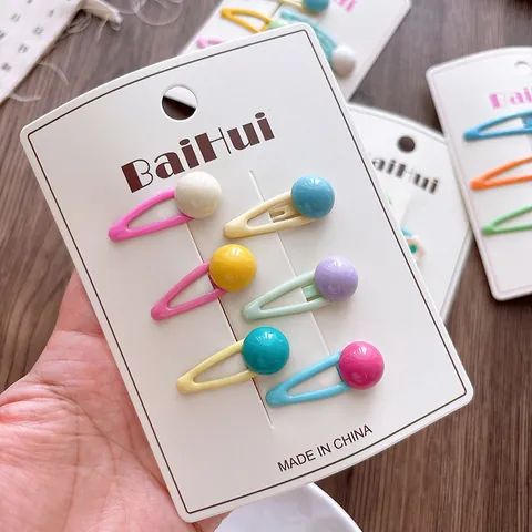 Macaron Candy Color Hair Clips Set Cute Sweet Resin Flower Round Ball Decor Metal Snap Clips For Girls Kids Daily Styling