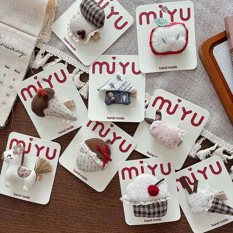 Handmade Fabric Embroidery Hair Clips Cute Cartoon Animal Fruit Floral Hairpins For Kids Girls Sweet Daily Hair Accessories
