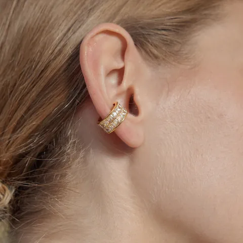 Clip d'oreille Minimaliste en Acier Inoxydable Double Rangée Zirconia Carré sans Perçage Boucles d'oreilles Femme