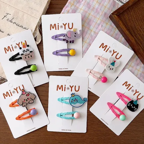 Cute Kids Cartoon Animal Embroidery Fabric Hair Clips Set Whale Panda Dog BB Clips For Girls Hair Accessories Handmade Hairpins