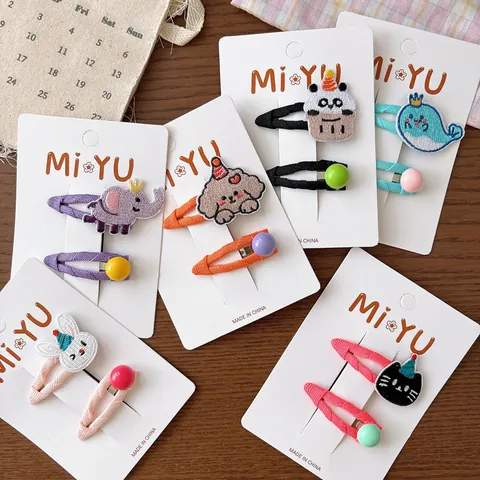 Cute Kids Cartoon Animal Embroidery Fabric Hair Clips Set Whale Panda Dog BB Clips For Girls Hair Accessories Handmade Hairpins