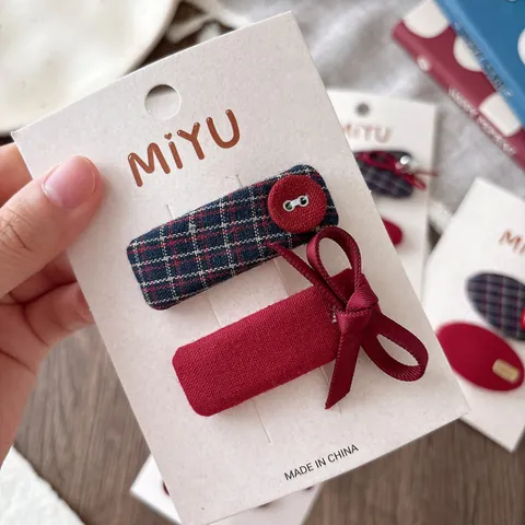 Vintage Karierte Schleife Haarspangen Herz Knopf Dekor Stoff Handgefertigte Preppy Stil Haarnadeln Für Damen Mädchen Haarschmuck