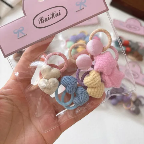Lindas Gomas Elásticas Para El Pelo Para Niños Corazón Estrella Peluche Bola De Tela Cuerdas Para El Pelo Para Niñas Dulce